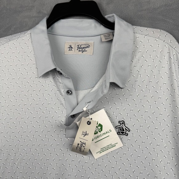 Penguin Mens XXL‎ Golf Polo Shirt Pearl Blue Geometric Print Short Sleeve - Picture 5 of 10